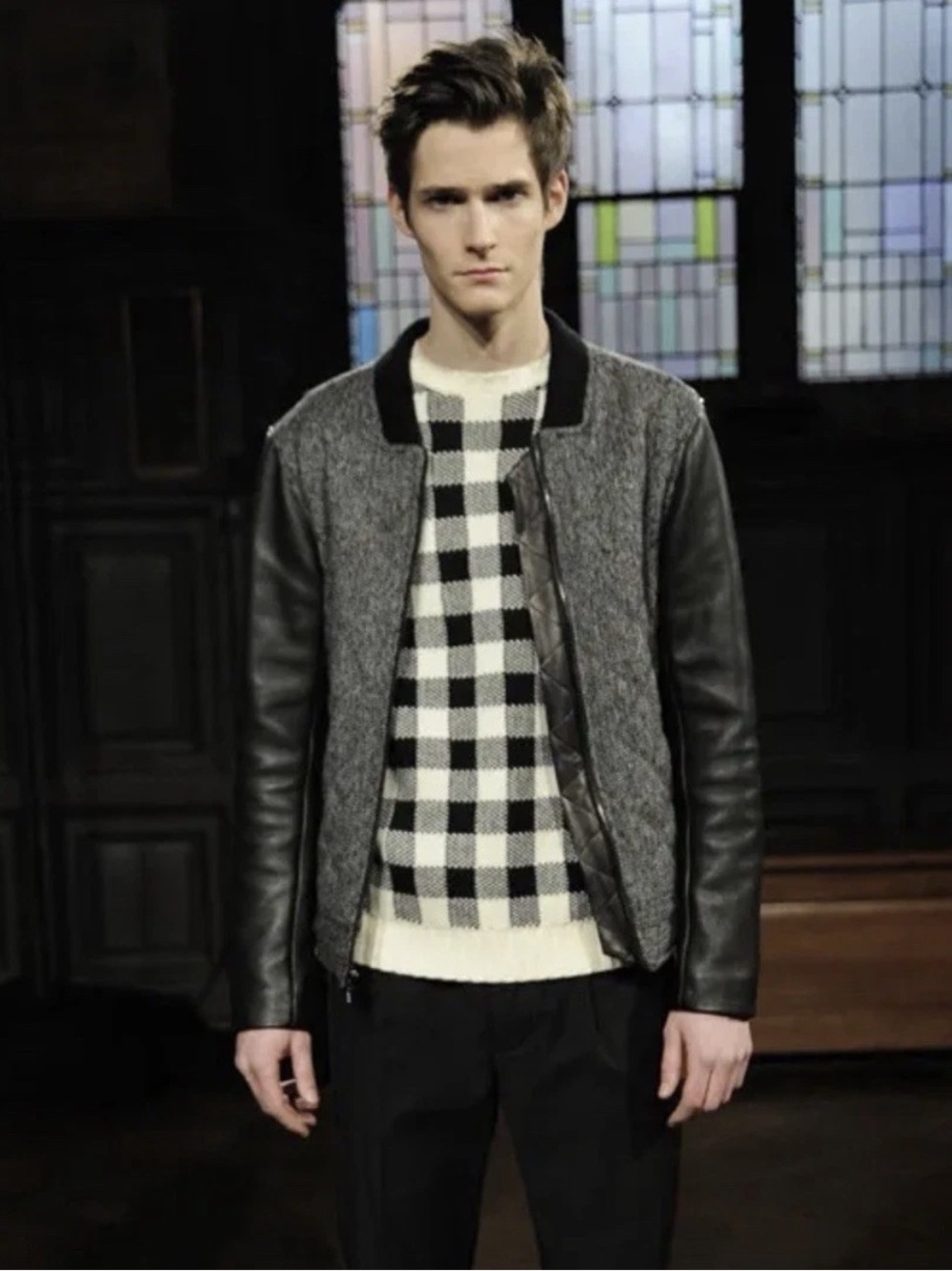 *RARE* TIMO WEILAND Leather & Herringbone Wool Bomber Jacket - Men’s MEDIUM - Picture 4 of 15
